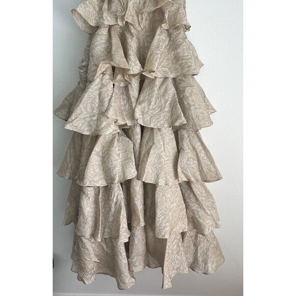Rare Ulla Johnson Organza Brocade Ruffled Gown Ivory Gold Metallic Tiered Dress - Picture 12 of 13